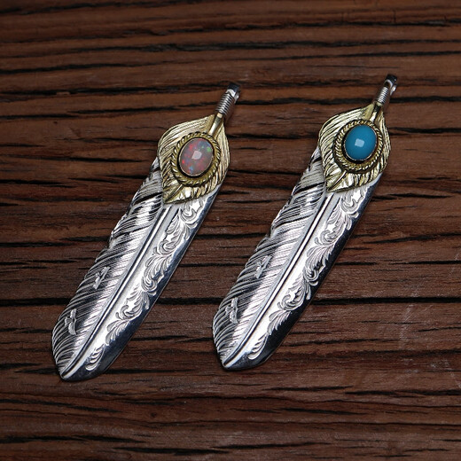 Floating Lotus Washumi Taro Tang Grass Feather Opal Stone Sterling Silver Tang Grass Feather Pendant Pendant Design Gold Turquoise