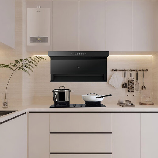 Haier Range Hood 25 Kubiksaugung EC719UD Flaggschiff Haushalt Drei-Saugende 7-Wort-Wellen intelligente Kontrolle Selbstverpackter Warmwasserbereiter Gasherd Desinfektionskabinett Set rot
