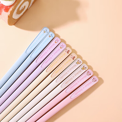 迪士尼(Disney)竖纹合金筷子高颜值健康防滑女生儿童可爱防霉抗菌 米奇竖纹合金筷子一双