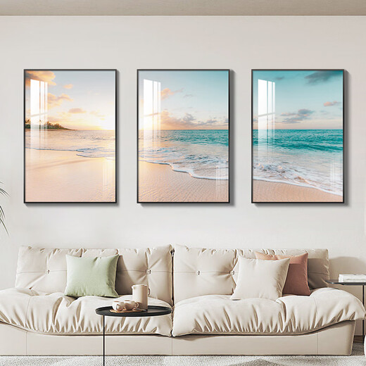 Sanqihu Wohnzimmer Dekoration Malerei Moderne minimalistische nordische Stil Ins Landschaft Wandmalerei Sofa Hintergrund Wandhänge Malerei Drei 13582/13589/13581 Eleganter Goldrahmen 60*80 Öl Canvas Bild