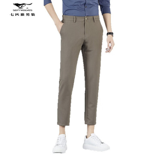 七匹狼夏季男透气九分裤2025青年新款户外商务百搭直筒纯色长裤潮流 MSHN-6623深灰 29