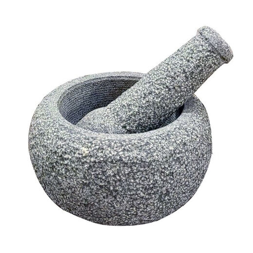 Meikejie natural stone garlic pounder stone mortar household handmade old-fashioned stone mortar grinder tea art ornaments garlic pound medicine jar retro lychee noodles outer diameter 16CM with hammer