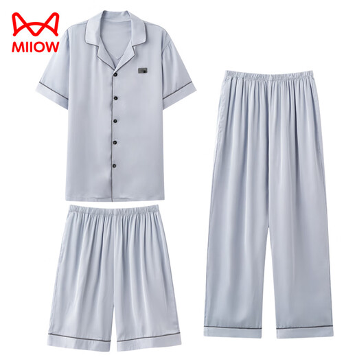 Catman (Miiow) Summer des pyjamas à trois pièces pour hommes pyjamas de glace pantalon à manches courtes Imitation Silk 2025 Nouveaux vêtements pour hommes Summer 14907 + K15907 L