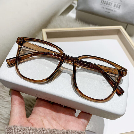 Midai Frame Anti-Blue Light Flat Mirror Unface Artifact versatile men and women same style Internet celebrity anti-Blue Light Glasses 15940 Bright Black Frame [Glass Box + Mirror Cloth] Anti-Blue Light Extra