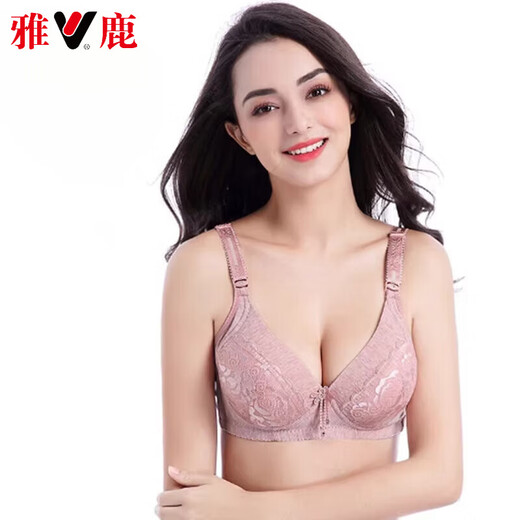雅鹿高档妈妈款中年女性无钢圈胸罩调整型内衣加肥加大胸显小胸杯文胸 虾红色 80B 36