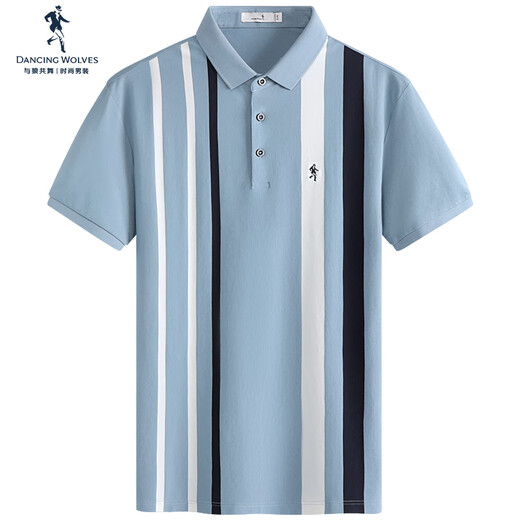 Tanzen mit dem Wolf [Tiansi] Revers Short Sleeve T-Shirt 2025 SOMMER NEUER Kontraststreifen lässig atmungsaktive Polo-Hemd 6628 Gray Blue-103 2xl (185)