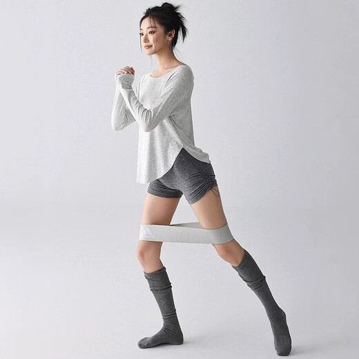 Bright dipped yoga clothes for women autumn new quick-drying loose Pilates training fitness tops sports long-sleeved blouse white hemp gray L /XL