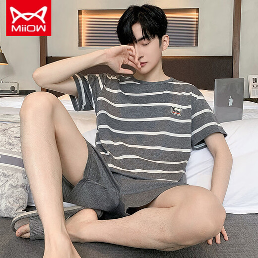 Catman Miiow Color Color Cotton PyRon Pyjama Men's Men's Men's Summer Short Shorts Labotes Labor Summer peut être porté en dehors de l'été 9928 # XL [suggéré 120-140Jin [Jin est égal à 0,5 kg]]]