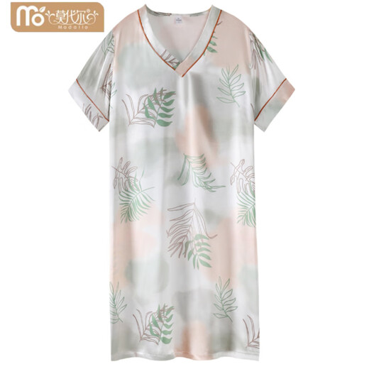 
Victoria's style new nightgown for women's summer ice silk short-sleeved mid-skirt pajamas thin summer women's imitation silk summer dress [8 with chest pad] Champagne powder M9934 M 160