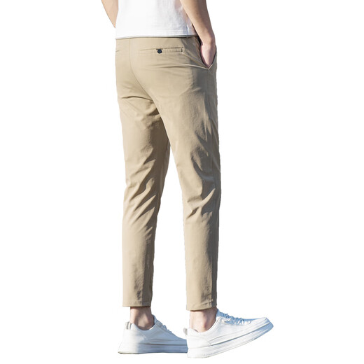 Jiumuwang 2025 new casual pants cropped pants men summer slim ice silk straight versatile thin pants men black-Y9905 black-Y9905 28