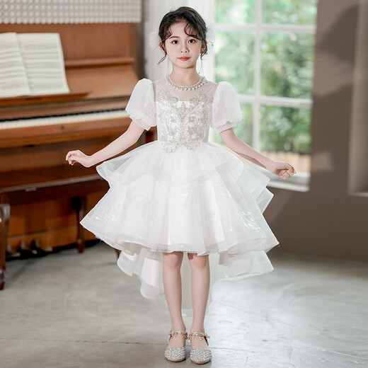 Xuanweini girls high-end dress girl flower girl birthday princess dress light luxury niche piano performance Children's performance costume white 130