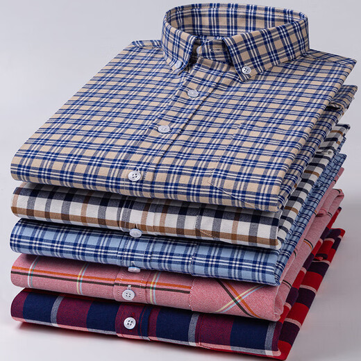 Spring and Autumn Pure Cotton Shirt Men's Long Sleeve Middle-aged Solid Color Dad Cotton Casual Men's Oxford Spun White Striped Shirt NJF-1801 39