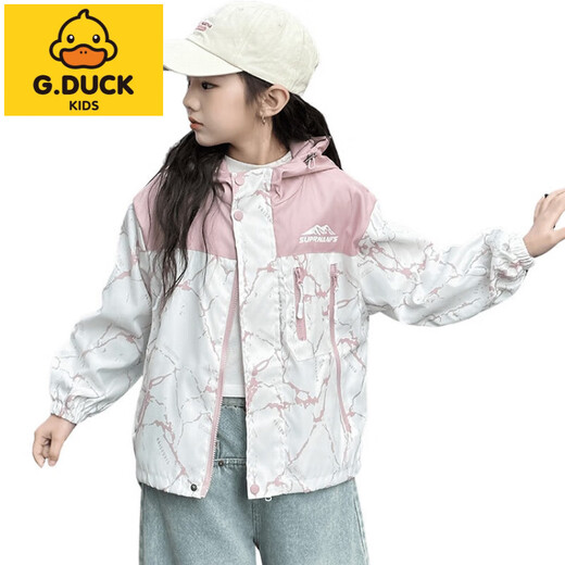 
G.DUCKKIDS girls' jacket spring and autumn style 2025 new children's clothing girls' middle-aged and big children's autumn hooded clothes children's autumn jacket pink 140