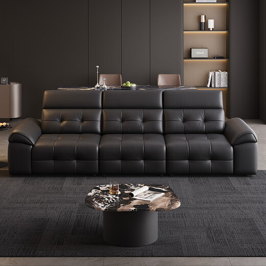 Quanyou Home Italian minimalist first-layer cowhide Lawrence sofa living room multi-functional leather art high-end straight-row sofa