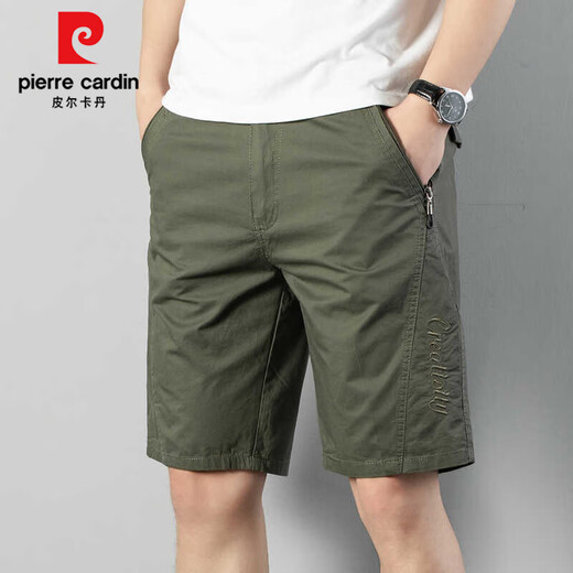Pierre cardin shorts for men pure. Cotton pinch pants for summer breathable thin elastic waist loose workwear men's beach pants Military green DCR9871 pair XL 90-120Jin [Jin equals 0.5 kg]