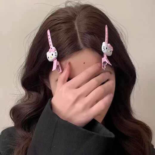 Cute Pink Kitty Hairpin Women's Seamless One-Line Positioning Clip Bangs Side Clip Side Hairpin Cosmetic Clip Headwear One-Line Clip Pink + Off-White 1 Each