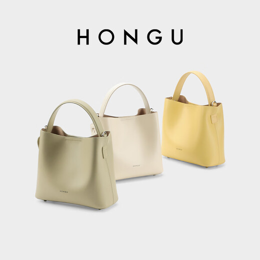 
Honggu Bag Women's Bag 2025 New Cowhide One-Shoulder Tote Bag Commuter Large Capacity Bucket Bag Women's Bag Blanch