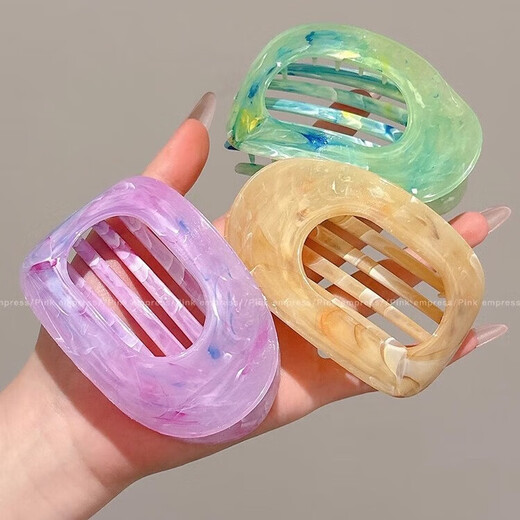 High-end acetic acid hairpin for women's back of head large duckbill clip 2025 new ponytail clip headwear hairpin grabber 6# marble pattern off-white