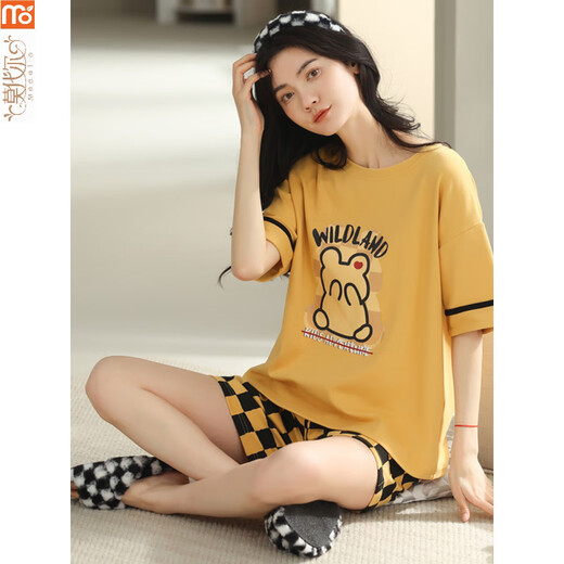 
Modal pajamas for women in summer 2025 new short-sleeved full-plaid suit Korean version for outdoor wear cartoon home clothes Y9856 M (recommended 75-95Jin [Jin equals 0.5 kg])