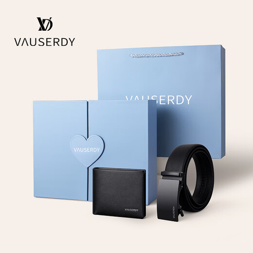 VAUSERDY范赛迪【生日礼物】男士钱包男短款钱夹头层牛皮商务轻奢皮夹送男友老公 V3001Z2+V609012-皮带钱包套装