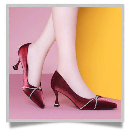 Xuan Mu Linxis High Heels Lederschuhe Frauen dünne Heels speicherte Zehen Hochzeitsschuhe Muttertemperament mit Cheongsam Kleid Sommer 9866 Burgund 34