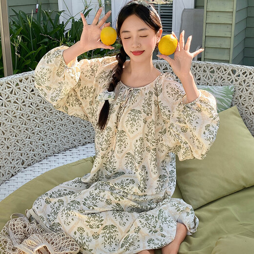 Yalu neuer süßer langärmeliger Nachthemd für Frauen, süße Pyjama für Frauen im Frühling und Herbst, Hauskleidung mit Brustpolster INS-Stil Am-13066 [mit Brustpolster] 2xl (140-160jin [Jin gleich 0,5 kg]))
