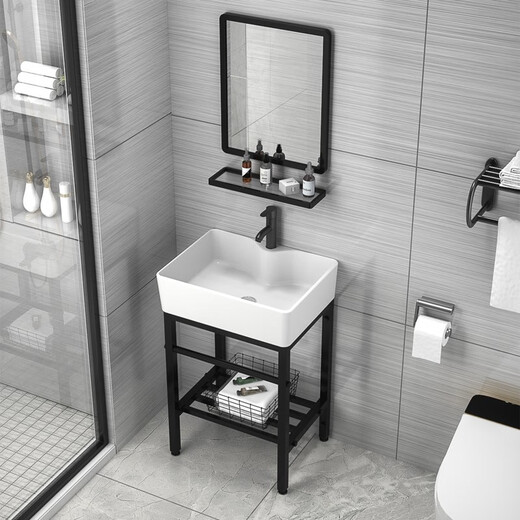 Petit appartement bassin de lavage en céramique, lavabo, évier de salle de bain, bassin de comptoir, bassin de colonne de balcon 4837E Basin + drain de support / petit appartement