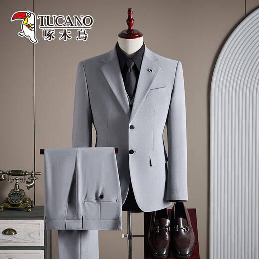 Woodpecker Men's Suit Suit High-end Handsome Business Formal Work Wear 2025 New Slim Casual Suit Jacket Navy Blue (Suit + Pants) 2XL Recommended 150Jin Jin is equal to within 0.5kg