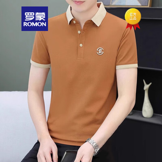 ROMON high-end Paul polo shirt men's short-sleeved T-shirt 2025 new summer business casual lapel half-sleeved shirt men's QY719 brown red M [90-120Jin [Jin equals 0.5 kg]]