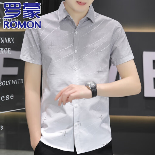 
ROMON high-end ice silk cool short-sleeved shirt for men 2025 summer casual half-sleeved square collar free iron shirt for men 844 green 2XL