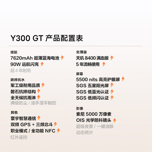 vivoY300 GT 8G+256G 黑色 天玑 8400 满血版 7620mAh 超薄蓝海电池 90W闪充 手机【企业客户专享】