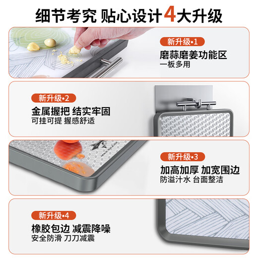 MAD SHARK cutting board antibacterial household thickened food-grade stainless steel cutting board mildew-proof cutting board 42*29.5*2.3cm