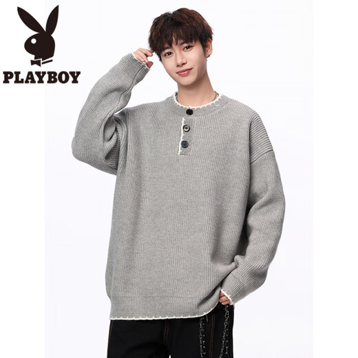Playboy (PLAYBOY) Henry collar sweater for men in autumn and winter trendy brand blended sports sweater for men, simple and loose youth sweater jacket, off-white M about 95~115Jin Jin equals 0.5kg can be worn