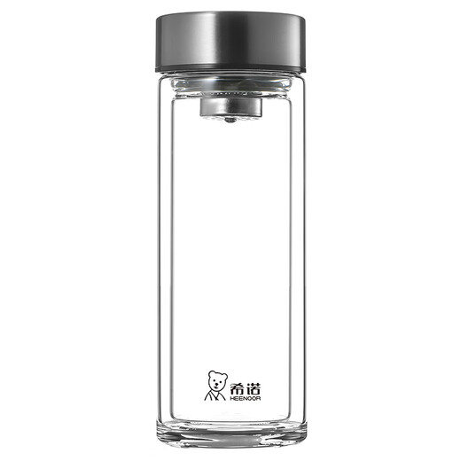 希诺（HEENOOR）玻璃杯双层隔热高硼硅杯子家用喝水男女便携车载水杯商务茶杯 E-6636-深蓝-400ml-礼盒装