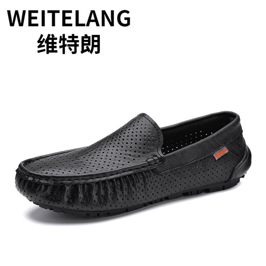 Weitelang Victory Summer Herrenschuhe Hohlbohnenschuhe Herren atmungsablöschbarer Sohle lässige Lederschuhe Ein-Fuß-Loaf-Schuhe 9901a-Black 38