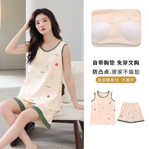 梦心声新款睡衣女夏棉料无袖短裤背心吊带家居服宽松可爱卡通套装 梦背心套装：G9859 M