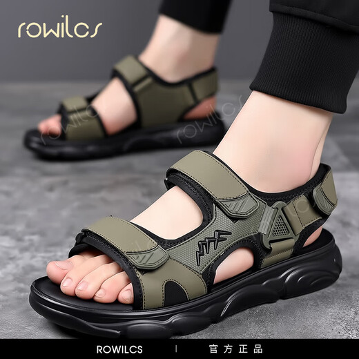 rowilcs凉鞋男2025夏季新款户外运动软底防滑开车沙滩鞋百搭涉水休闲凉拖 舒适软底防滑HHSA9230绿色 38 标准皮鞋尺码