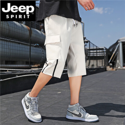 JEEP SPIRIT七分裤男夏季薄款宽松休闲短裤男士运动工装中裤韩版潮流学生裤子 9227灰色 L