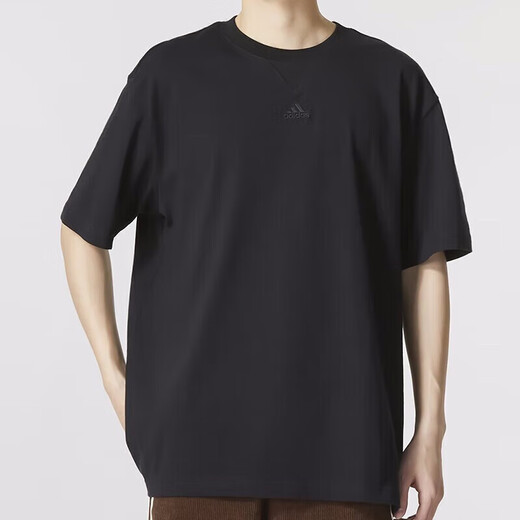 阿迪达斯 （adidas）黑色纯棉短袖男宽松休闲半袖男士时尚五分袖t恤IC9793 IC9793/纯棉   S 120-135斤