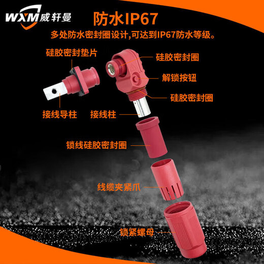 60A-350A大电流单芯储能连接器动力储能连接器穿墙式电源输出接头 OD12350A/95mm外螺纹款穿 红色1套