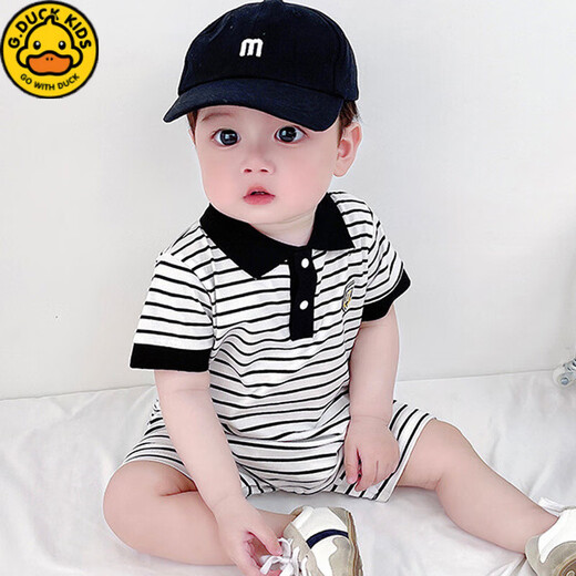 G.DUCKKIDS men and women's onesie in summer thin children's clothing newborn baby clothes 0-1345689 months 2 years old pure cotton black square collar short sleeve 80cm 80
