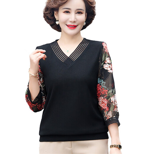 Les vêtements de printemps de la mère à la mode de Wen Xizi new chemise en mousseline de mousseline moyen et âgés de haut niveau de glace d'été décontractée en soie à manches courtes