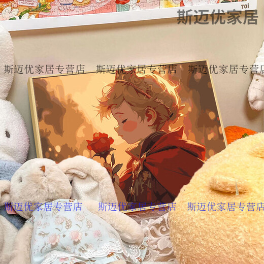 糜岚小王子和玫瑰数字油画diy填充色手工绘画画卡通丙烯油彩画装饰画 qx14380 60*80cm加厚实木内框+精美外框(