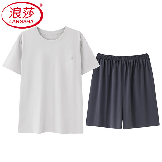 浪莎（LangSha）中老年爸爸睡衣男士夏季薄款纯棉短袖短裤套装加肥大码休闲家居服 13603#肤色 纯棉短袖短裤 XL 【建议120-140斤】