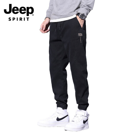 吉普（JEEP）夏天牛仔裤男士宽松束脚九分裤2025新款夏季薄款黑色休闲裤子 9859军绿 2XL