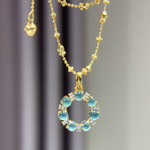 Junpo Rakkaania blue water donut necklace 18k gold inlaid pendant for women