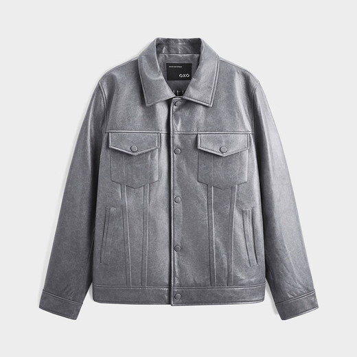 GXG Herrenkleidung, gleiche komfortable Schaffelllederjacke im Einkaufszentrum, neu 2023 Herbst Gex11214383 Gray M.