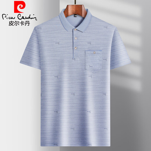 Pier Cardin daddy wear lapel ice silk short-sleeved T-shirt for middle-aged men's casual T-shirt for middle-aged and elderly thin POLO shirt summer clothes T ice silk-9923 blue real pocket M 48/165