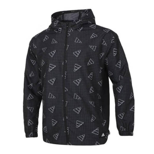 阿迪达斯 （adidas）官方舰店新款男装防风连帽上衣跑步运动训练夹克休闲梭织外套 GP1825|黑色 L