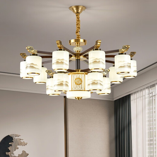 Alle kupfer neuen chinesischen Stil Massivholz Kronleuchter fühlen Wohnzimmer Lampe Esszimmer Selbstgebautes Haus Duplex Gebäude große Kronleuchter 2024 neues Modell Y9902-2+1 Esshängeglaslampe Abdeckung